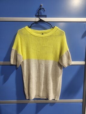 J. Crew Lime Yellow and Oatmeal Open-Knit Sweater